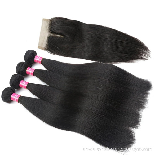 Hot Selling Human Virgin Hair Straight Hair  For Black Color,No Tangle No Shed Hair Bundles With Closure